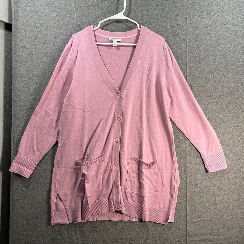 Isaac Mizrahi Live! Button Front Cardigan With Patch Pockets Mauve Mist Large